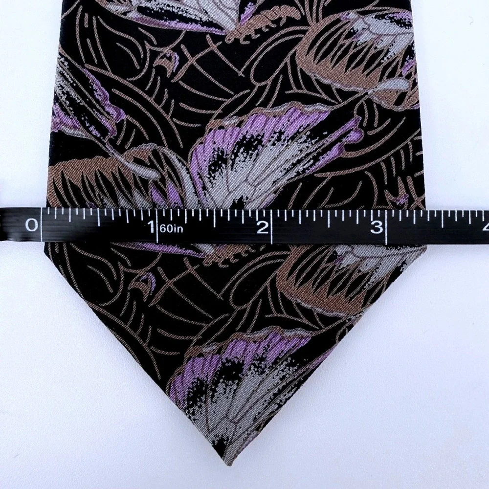 Vintage Giorgio Armani Cravatte Silk Tie Black Purple Butterfly Silk Italy 57L‎